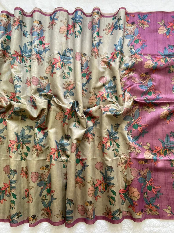 Soft_Tussar_Silk_sarees_with_Beautiful_Print_With_Attractive_Zari_Line_Saree_And_Print_Blouse_With_Tassels