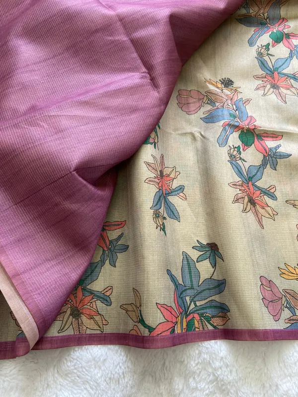 Soft_Tussar_Silk_sarees_with_Beautiful_Print_With_Attractive_Zari_Line_Saree_And_Print_Blouse_With_Tassels