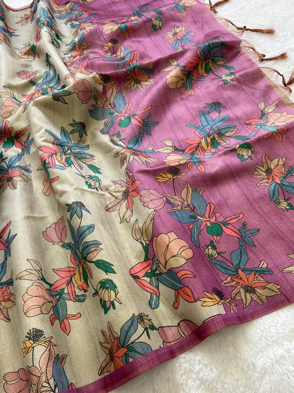 Soft_Tussar_Silk_sarees_with_Beautiful_Print_With_Attractive_Zari_Line_Saree_And_Print_Blouse_With_Tassels