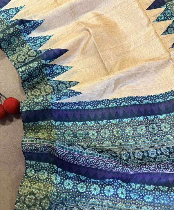 Amrita_Blue_–_Nectar_Navratri_Special_|_Soft_Tussar_Silk_Saree_with_Print,_Pallu_&_Contrast_Print_Blouse_with_Tassels