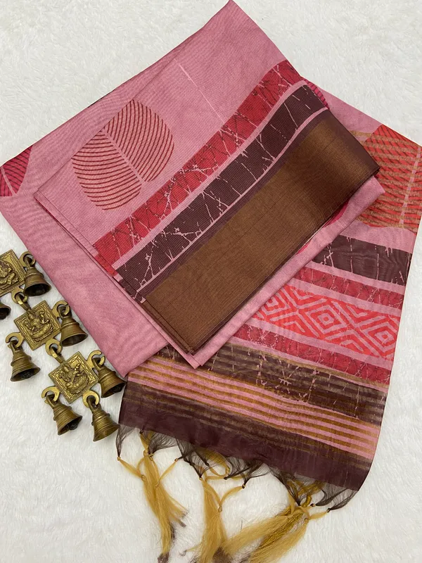 Hiral_Red_–_Diamond_Diwali_Special_|_Soft_Tussar_Silk_Saree_with_Print,_Border_&_Contrast_Print_Blouse_with_Tassels