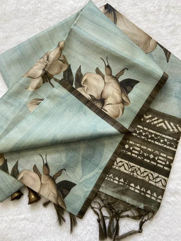 Jasmin_Mehendi_Green_–_Jasmine_Navratri_Special_|_Soft_Tussar_Silk_Saree_with_Print,_Zari_Line_Saree_&_Print_Blouse_with_Tassels