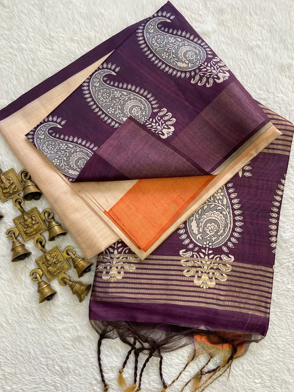 Mango_Wine_–_Diwali_Special_|_Soft_Tussar_Silk_Saree_with_Blouse_Piece