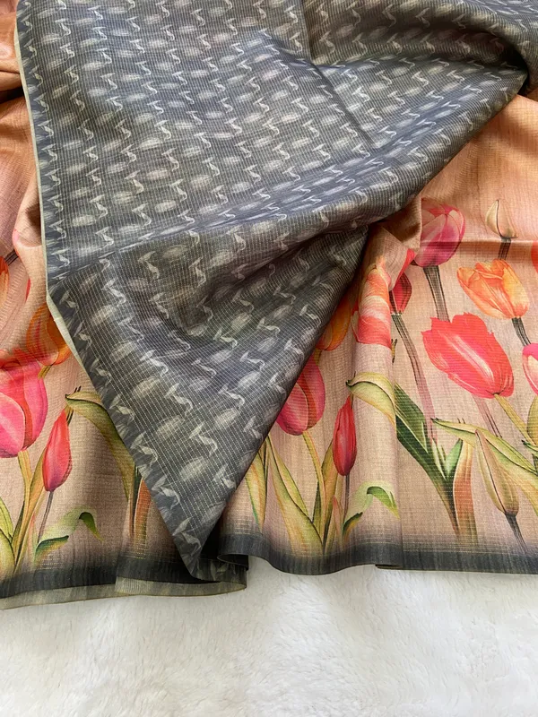 Rakhi_Cream_–_Aesthetic_Edit_for_You_|_Soft_Tussar_Silk_Saree_with_Print,_Border_&_Contrast_Print_Blouse_with_Tassels