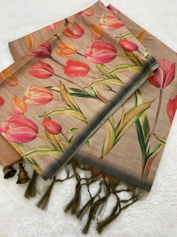 Rakhi_Cream_–_Aesthetic_Edit_for_You_|_Soft_Tussar_Silk_Saree_with_Print,_Border_&_Contrast_Print_Blouse_with_Tassels