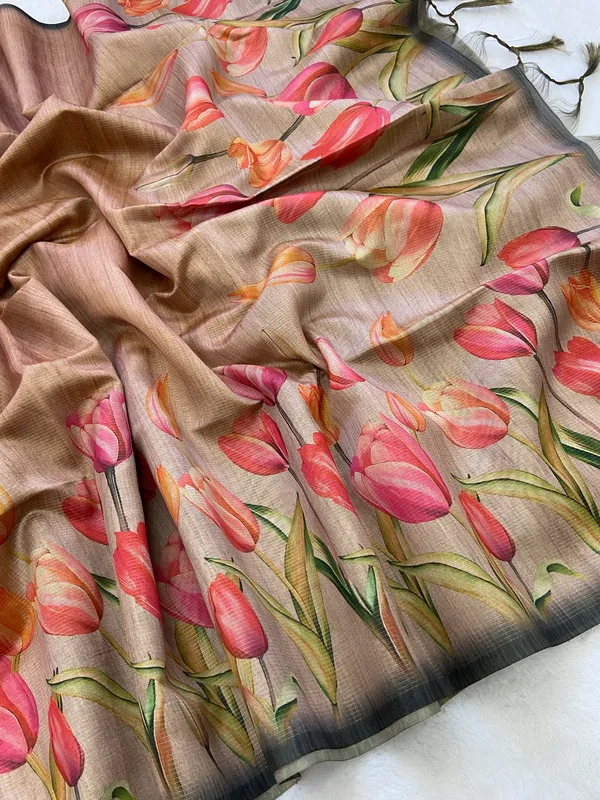Rakhi_Cream_–_Aesthetic_Edit_for_You_|_Soft_Tussar_Silk_Saree_with_Print,_Border_&_Contrast_Print_Blouse_with_Tassels