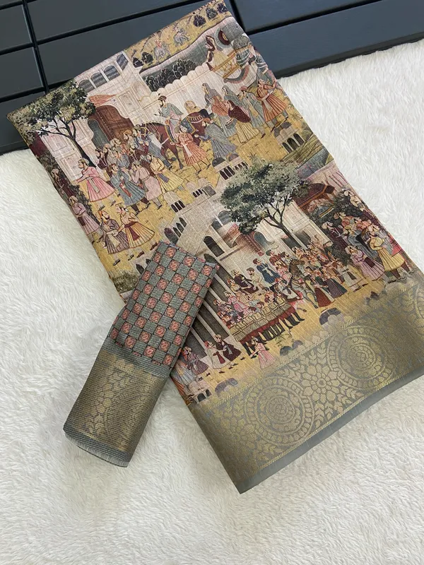 Mugal_Grey_–_Mughal_Inspired_Aesthetic_Edit_for_You_|_Soft_Tussar_Silk_Weaving_Saree_with_Print,_Weaving_Border_&_Rich_Zari_Weaving_Pallu