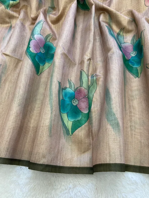 Madhuri_Coffee_Brown_&_Cream_–_Sweet_Aesthetic_Edit_for_You_|_Soft_Tussar_Silk_Saree_with_Print,_Pallu_&_Contrast_Print_Blouse_with_Tassels