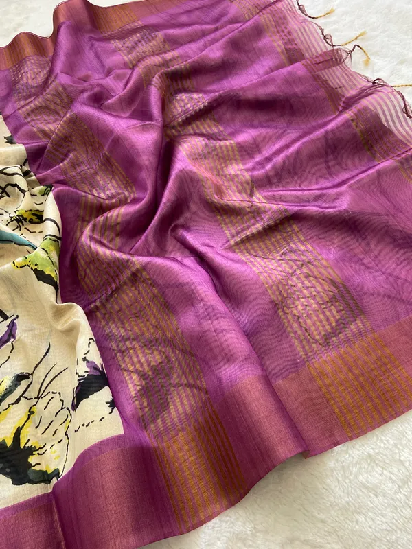 Anusha_Purple_–_Zari_Line_Navratri_Special_|_Soft_Tussar_Silk_Saree_with_Print,_Zari_Line_Saree_&_Print_Blouse_with_Tassels