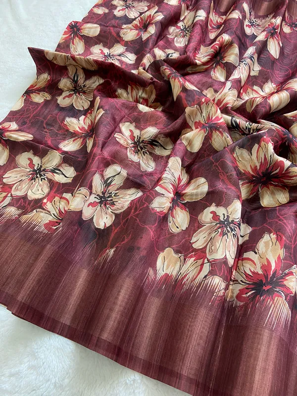 Gargi_Maroon_–_Wise_Diwali_Special_|_Soft_Tussar_Silk_Saree_with_Print,_Pallu_&_Zari_Border_&_Contrast_Print_Blouse_with_Tassels