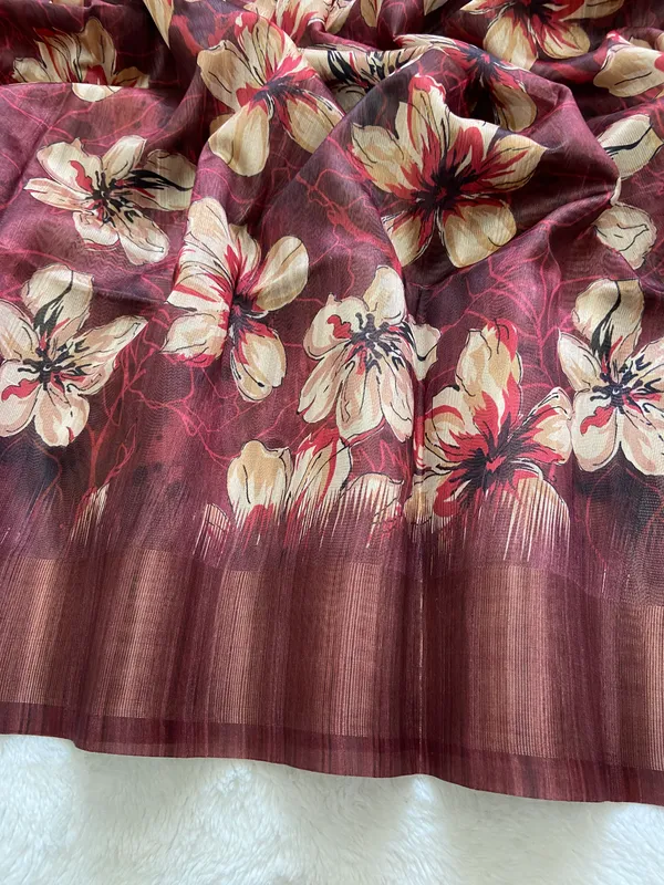 Gargi_Maroon_–_Wise_Diwali_Special_|_Soft_Tussar_Silk_Saree_with_Print,_Pallu_&_Zari_Border_&_Contrast_Print_Blouse_with_Tassels