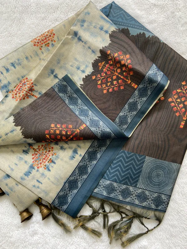 Tejal_Blue_–_Radiant_Navratri_Special_|_Soft_Tussar_Silk_Saree_with_Print,_Pallu_&_Contrast_Print_Blouse_with_Tassels