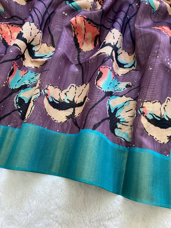 Soft_Tussar_Silk_sarees_with_Beautiful_Print_With_Attractive_Zari_Line_Saree_And_Print_Blouse_With_Tassels