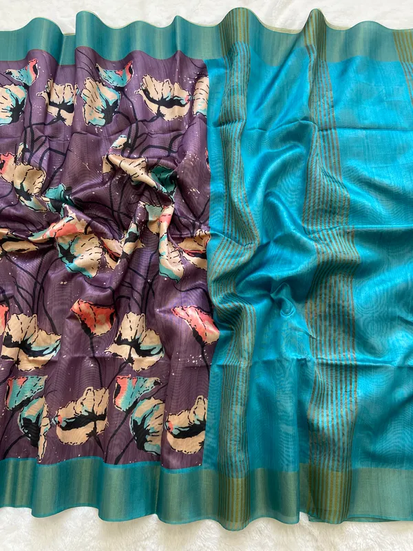 Soft_Tussar_Silk_sarees_with_Beautiful_Print_With_Attractive_Zari_Line_Saree_And_Print_Blouse_With_Tassels