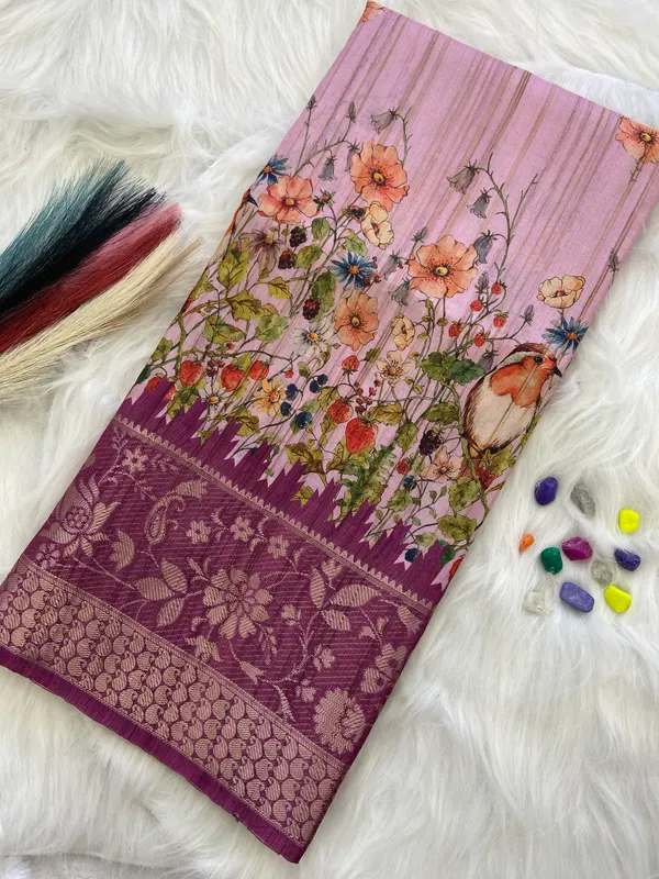 Jigisha_Wine_–_Victorious_Diwali_Special_|_Soft_Tussar_Silk_Saree_with_Print,_Weaving_Pallu_&_Border_&_Contrast_Print_Blouse