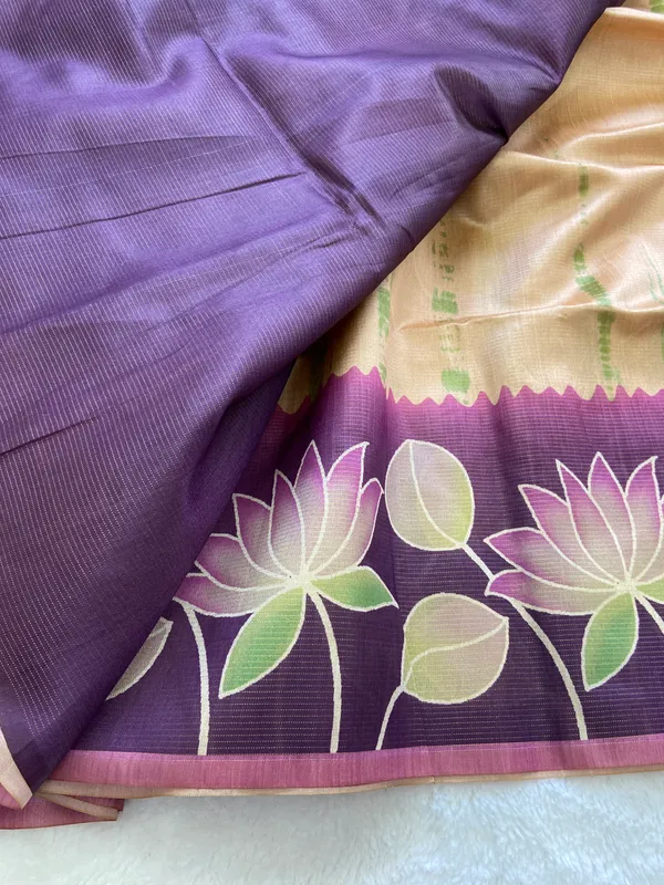 Nehal_Wine_–_Diwali_Special_|_Soft_Tussar_Silk_Saree_with_Print,_Border_&_Contrast_Print_Blouse_with_Tassels