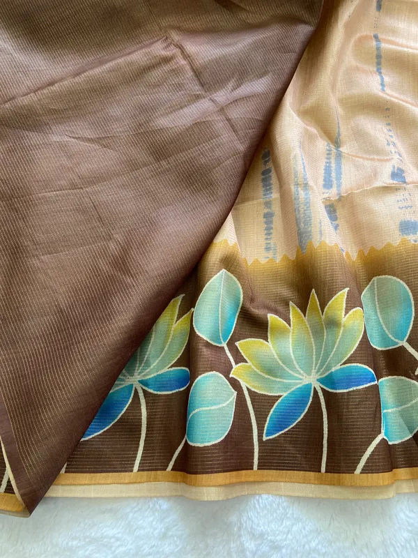 Nehal_Yellow_–_Diwali_Special_|_Soft_Tussar_Silk_Saree_with_Print,_Border_&_Contrast_Print_Blouse_with_Tassels