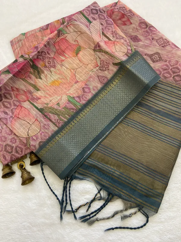 Bala_Rama_Green_–_Navratri_Special_|_Soft_Tussar_Silk_Saree_with_Print,_Pallu_&_Contrast_Print_Blouse_with_Tassels