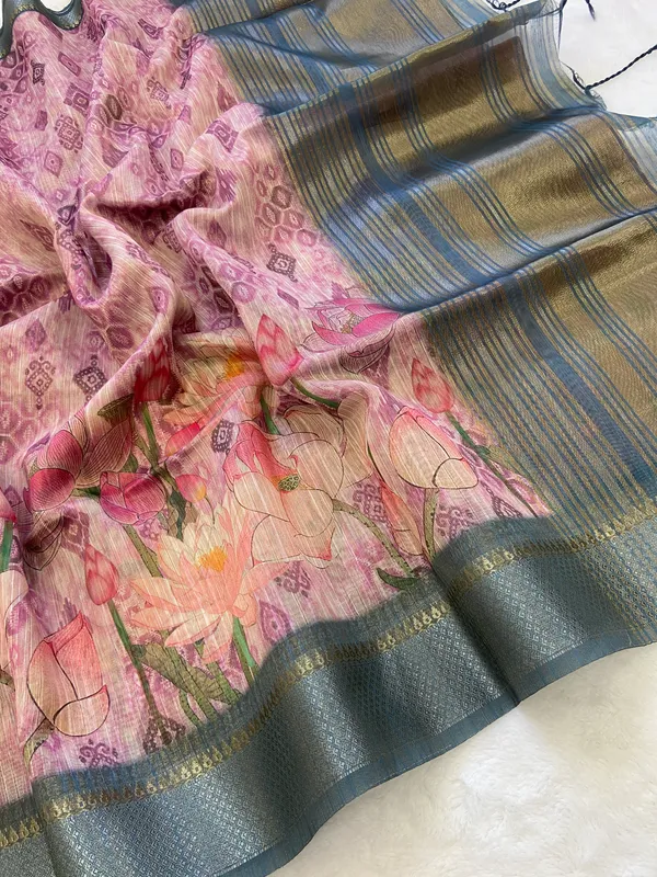 Bala_Rama_Green_–_Navratri_Special_|_Soft_Tussar_Silk_Saree_with_Print,_Pallu_&_Contrast_Print_Blouse_with_Tassels
