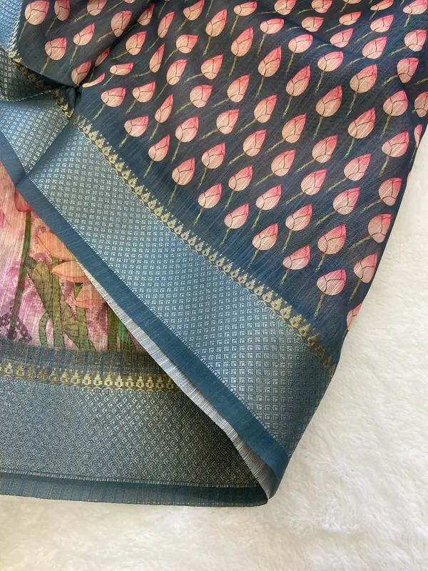 Bala_Rama_Green_–_Navratri_Special_|_Soft_Tussar_Silk_Saree_with_Print,_Pallu_&_Contrast_Print_Blouse_with_Tassels