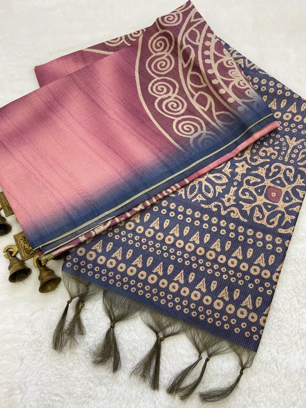 Navi_Blue_&_Pink_–_Fresh_Festive_Season_Special_|_Soft_Tussar_Silk_Saree_with_Print,_Pallu_&_Contrast_Print_Blouse_with_Tassels
