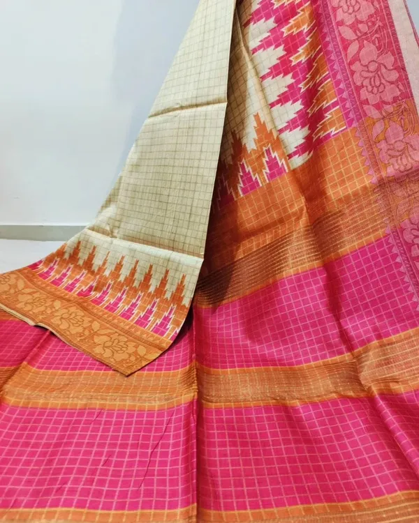 Square_Pink_&_Orange_–_Festive_Season_Special_|_Soft_Tussar_Silk_Saree_with_Blouse_Piece