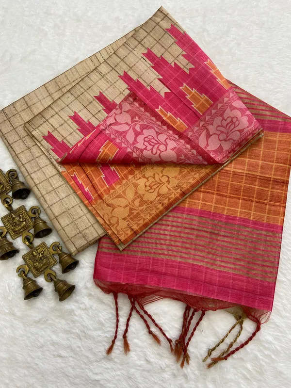 Square_Pink_&_Orange_–_Festive_Season_Special_|_Soft_Tussar_Silk_Saree_with_Blouse_Piece