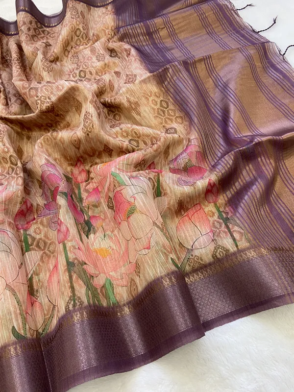 Bala_Wine_–_Diwali_Special_|_Soft_Tussar_Silk_Saree_with_Print,_Pallu_&_Contrast_Print_Blouse_with_Tassels