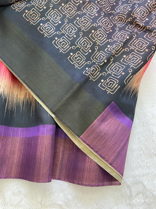 Mihika_Pink_–_Dew_Fresh_Navratri_Special_|_Soft_Tussar_Silk_Saree_with_Print,_Pallu_&_Contrast_Print_Blouse_with_Tassels