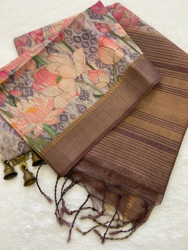 Bala_Coffee_Brown_–_Aesthetic_Edit_for_You_|_Soft_Tussar_Silk_Saree_with_Print,_Pallu_&_Contrast_Print_Blouse_with_Tassels