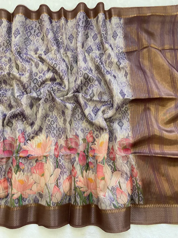 Bala_Coffee_Brown_–_Aesthetic_Edit_for_You_|_Soft_Tussar_Silk_Saree_with_Print,_Pallu_&_Contrast_Print_Blouse_with_Tassels