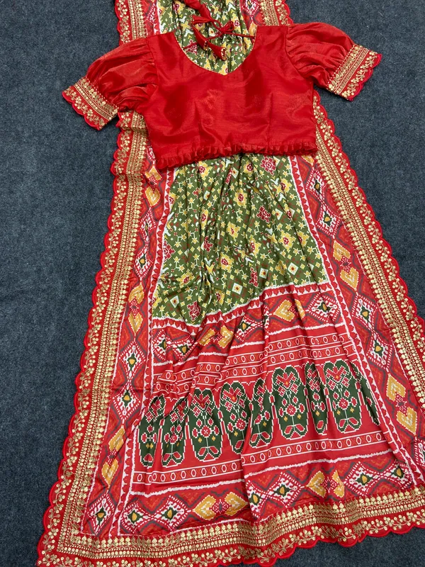 Patola_2_Green_–_Patola_Inspired_Diwali_Special_|_Soft_Satin_Silk_Saree_with_Digital_Print,_Ready-Made_Blouse