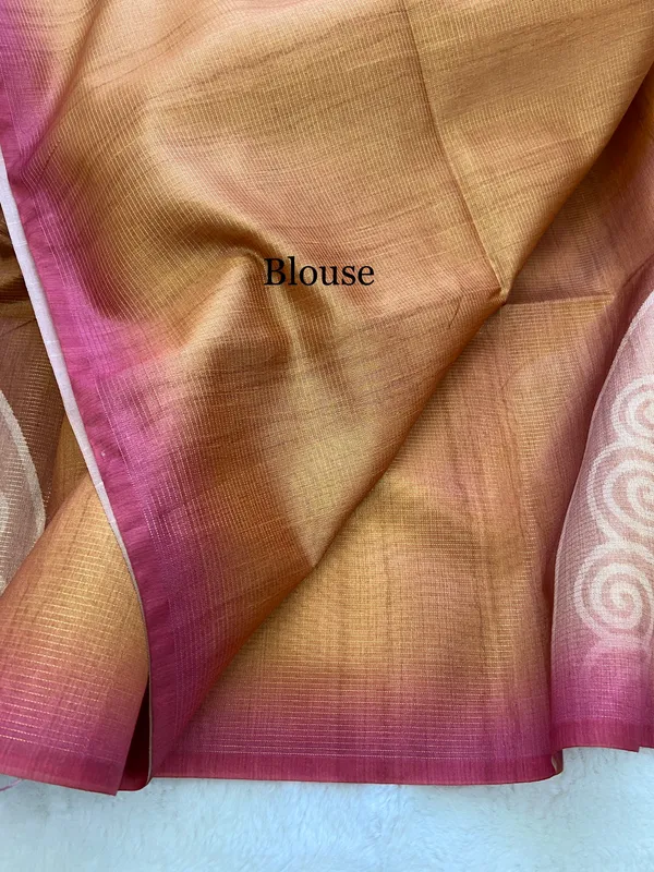 Navi_Pink_&_Yellow_–_Fresh_Festive_Season_Special_|_Soft_Tussar_Silk_Saree_with_Print,_Pallu_&_Contrast_Print_Blouse_with_Tassels