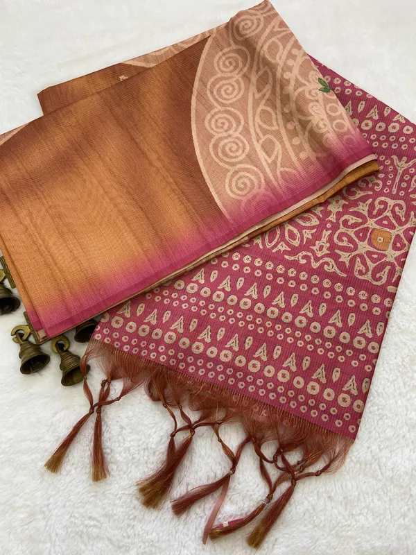 Navi_Pink_&_Yellow_–_Fresh_Festive_Season_Special_|_Soft_Tussar_Silk_Saree_with_Print,_Pallu_&_Contrast_Print_Blouse_with_Tassels