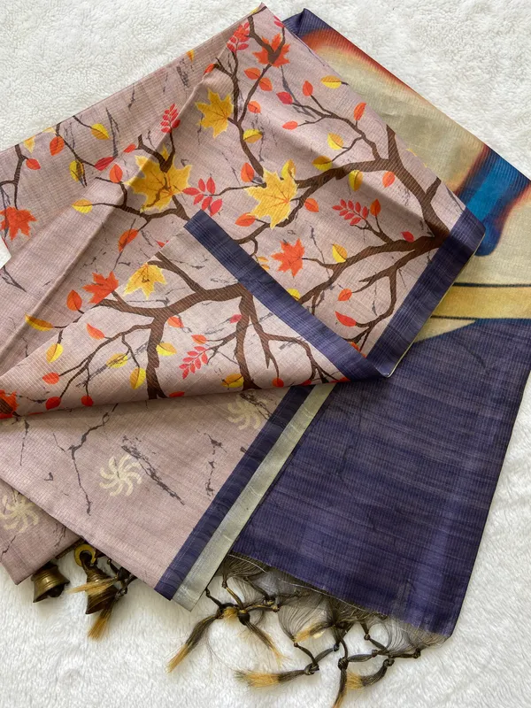 Indira_Blue_–_Prosperous_Navratri_Special_|_Soft_Tussar_Silk_Saree_with_Print,_Zari_Line_Saree_&_Print_Blouse_with_Tassels