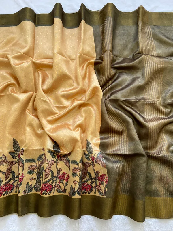 Jiya_Mehendi_Green_&_Yellow_–_Heartfelt_Festive_Season_Special_|_Soft_Tussar_Silk_Saree_with_Print,_Border_&_Contrast_Print_Blouse_with_Tassels