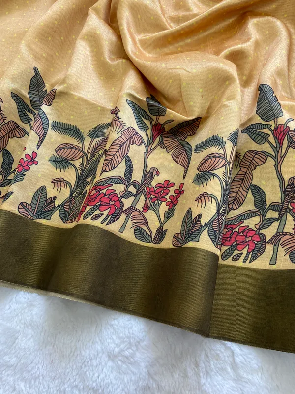 Jiya_Mehendi_Green_&_Yellow_–_Heartfelt_Festive_Season_Special_|_Soft_Tussar_Silk_Saree_with_Print,_Border_&_Contrast_Print_Blouse_with_Tassels