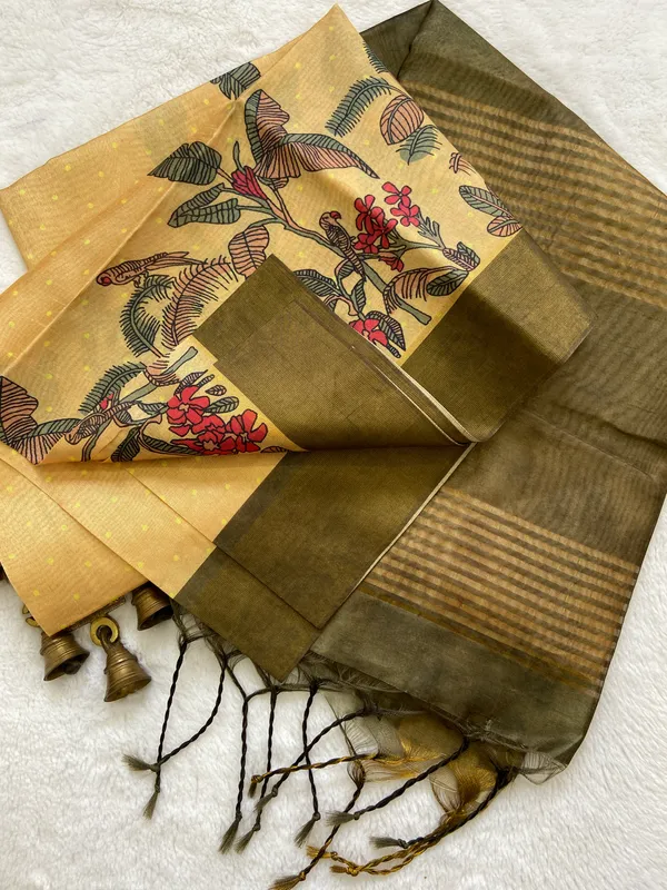 Jiya_Mehendi_Green_&_Yellow_–_Heartfelt_Festive_Season_Special_|_Soft_Tussar_Silk_Saree_with_Print,_Border_&_Contrast_Print_Blouse_with_Tassels