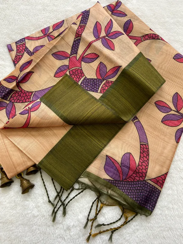Fariha_Wine_–_Joyful_Diwali_Special_|_Soft_Tussar_Silk_Saree_with_Print,_Zari_Line_Saree_&_Print_Blouse_with_Tassels
