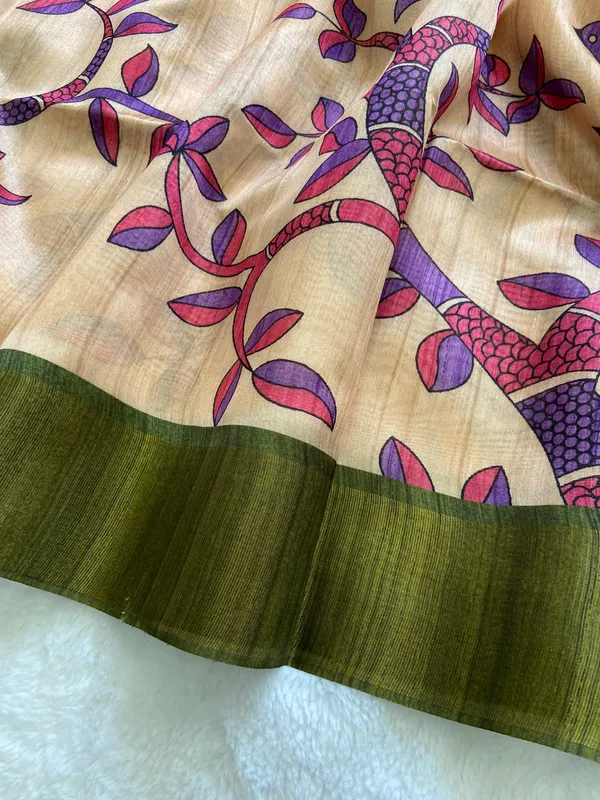 Fariha_Wine_–_Joyful_Diwali_Special_|_Soft_Tussar_Silk_Saree_with_Print,_Zari_Line_Saree_&_Print_Blouse_with_Tassels