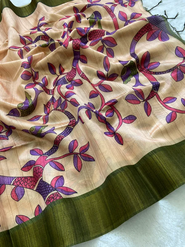 Fariha_Wine_–_Joyful_Diwali_Special_|_Soft_Tussar_Silk_Saree_with_Print,_Zari_Line_Saree_&_Print_Blouse_with_Tassels