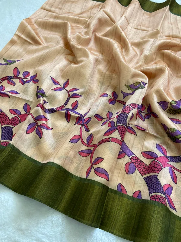 Fariha_Wine_–_Joyful_Diwali_Special_|_Soft_Tussar_Silk_Saree_with_Print,_Zari_Line_Saree_&_Print_Blouse_with_Tassels