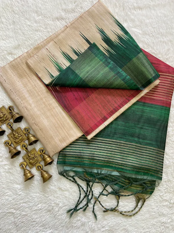 Soft_Tussar_Silk_Saree_(Green-Pink),_with_Blouse_Peice