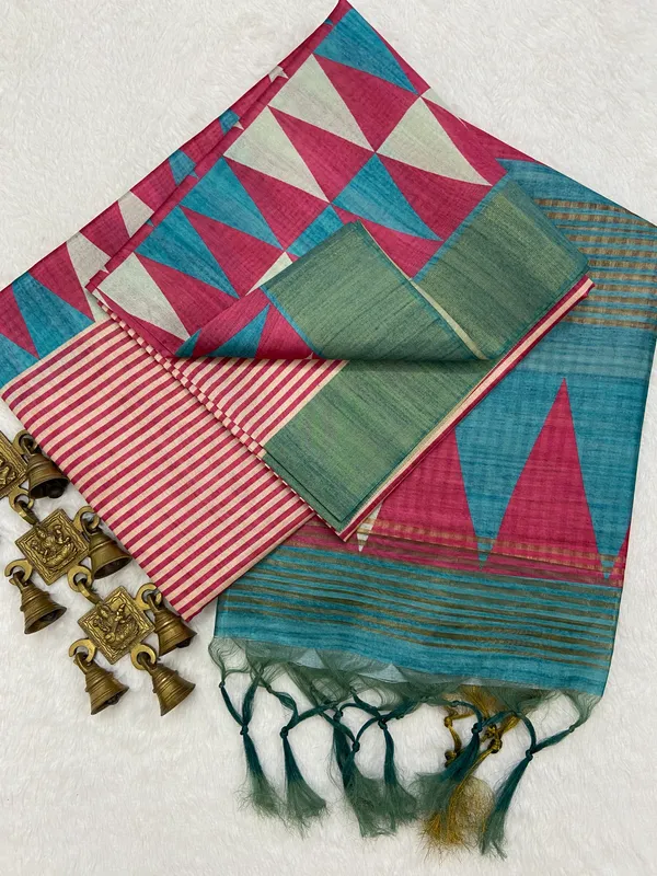 Janki_Rama_Green_–_Graceful_Navratri_Special_|_Soft_Tussar_Silk_Saree_with_Print,_Border_&_Contrast_Print_Blouse_with_Tassels