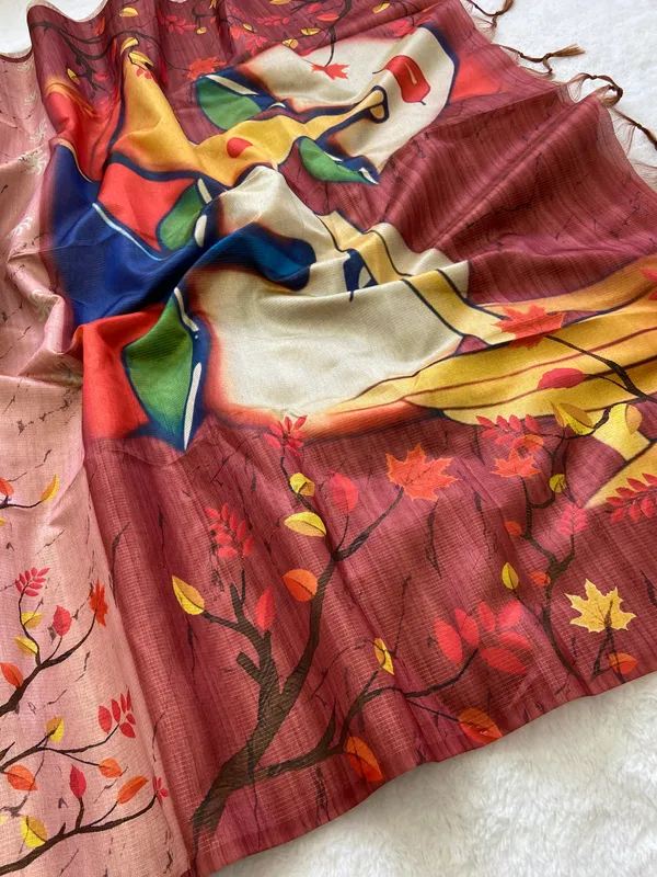 Soft_Tussar_Silk_sarees_with_Beautiful_Print_With_Attractive_Zari_Line_Saree_And_Print_Blouse_With_Tassels