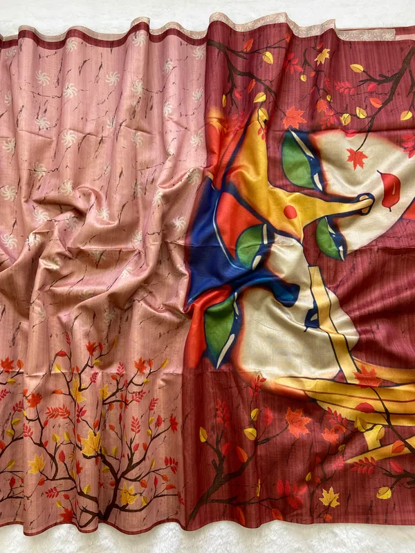 Soft_Tussar_Silk_sarees_with_Beautiful_Print_With_Attractive_Zari_Line_Saree_And_Print_Blouse_With_Tassels
