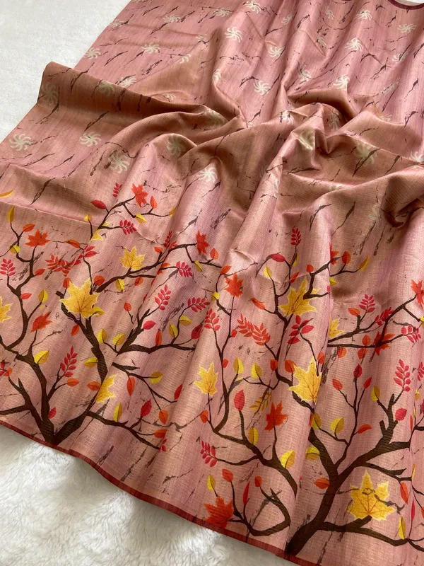 Soft_Tussar_Silk_sarees_with_Beautiful_Print_With_Attractive_Zari_Line_Saree_And_Print_Blouse_With_Tassels