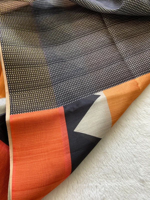Anjali_Orange_No.1_–_Devotional_Diwali_Special_|_Soft_Tussar_Silk_Saree_with_Print,_Border_&_Contrast_Print_Blouse_with_Tassels