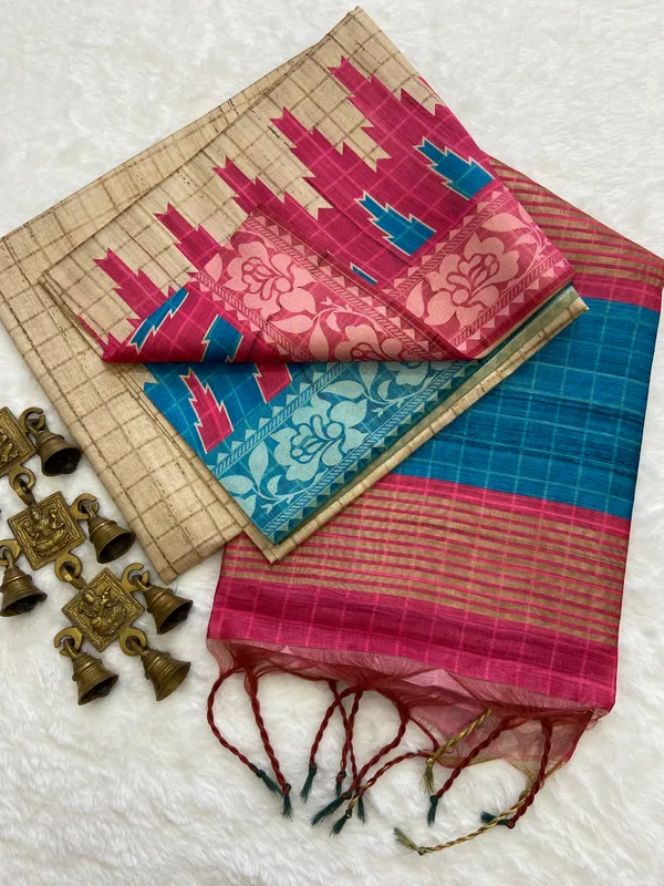 Square_Pink_&_Blue_–_Festive_Season_Special_|_Soft_Tussar_Silk_Saree_with_Blouse_Piece