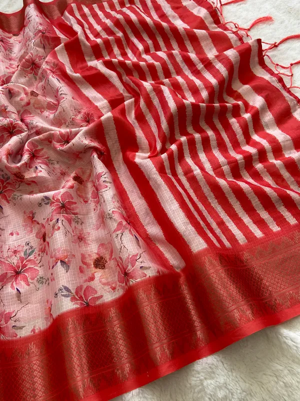 Soft_Kota_sarees_with_Beautiful_Print_With_Attractive_Pallu_And_Contrast_Print_Blouse_With_Tassels